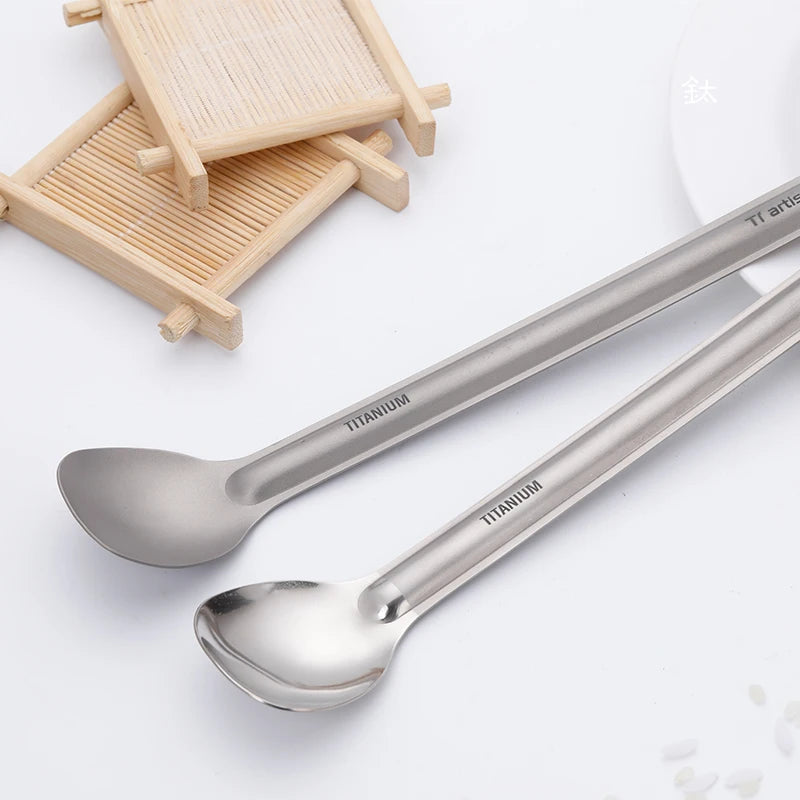 Titanium Long Handle Spork Spoon Cutlery Ultralight Tableware Outdoors Portable Dinnerware Camping Equipment