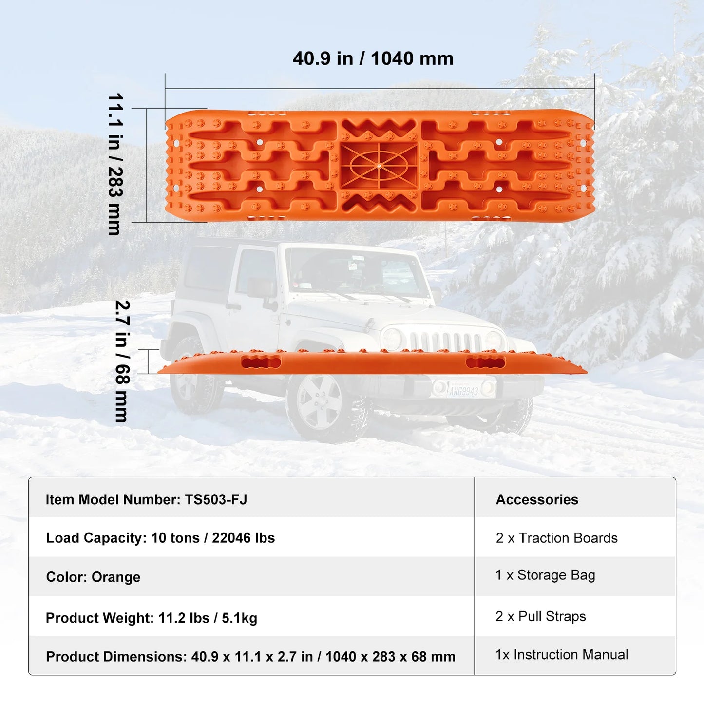 10 TON Traction Boards with PP Material Recovery Boards for Off-Road Vehicle Car Pickup SUV RV Pair Tire Traction Mats