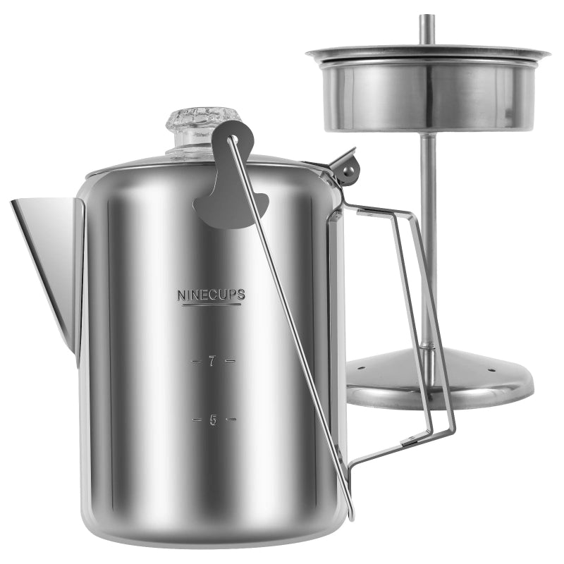 Stainless Steel Distillation and Extraction Coffee Pot Outdoor Camp Stovetop Coffee Maker with Filter Basket Clear Glass Knob