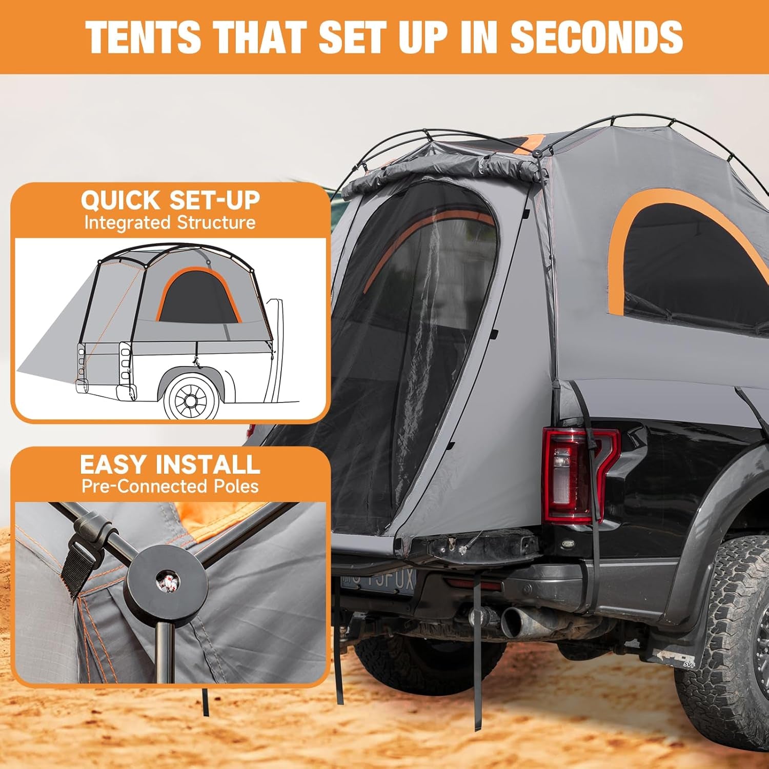 Truck Bed Tent Fit 5.5-5.8Ft Truck Bed Easy Setup for Camping, 3000Mm Waterproof Pickup Truck Tent for 2 Person