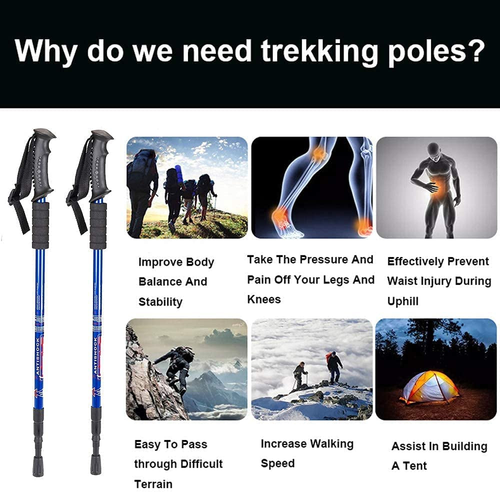Hiking Trekking Poles, 2 Pack Collapsible, Lightweight, anti Shock, Walking Sticks, Adjustable Hiking Pole for Men and Women