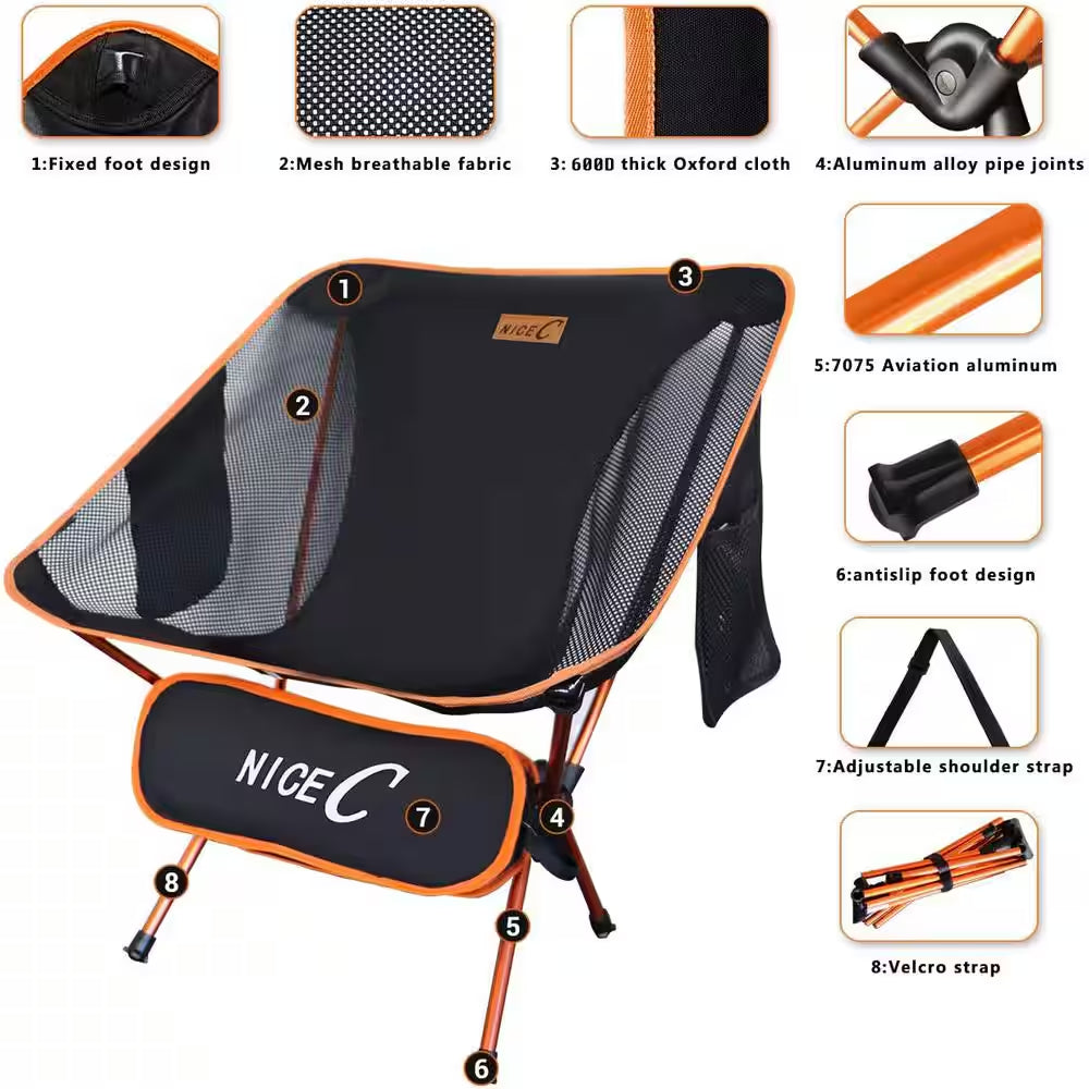 Camping Chair, Ultralight Camping Chair, Beach Chair, Collapsible Folding Chair with Carry Bag (1-Pack Orange)