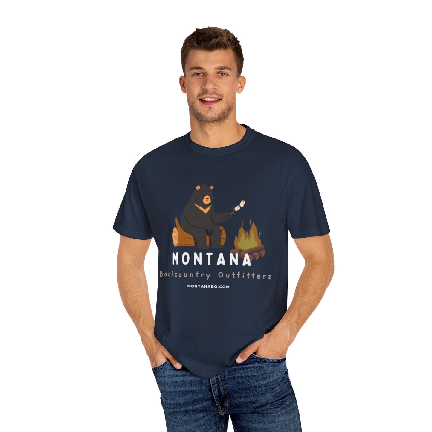 MBO's Bear Camping T-shirt | Unisex Garment-Dyed Tee, Outdoor Adventure Shirt, Camping Gift, Nature Lover Apparel, Montana Outfits