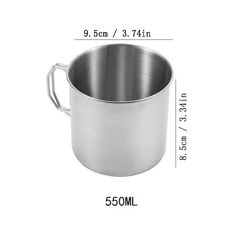 Stainless Steel Camping Cup 250/350/500Ml Portable Carabiner Cups Outdoor Water Cup Mug with Foldable Handle Kitchen Drinkware