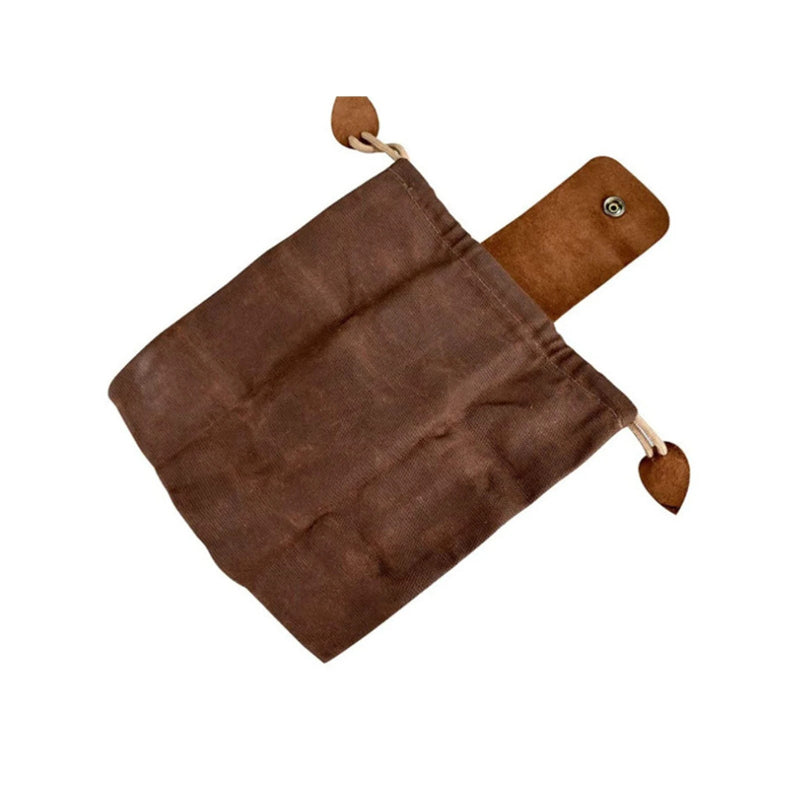 Waxed Canvas Foraging Pouch Collapsible Leather Outdoor Waist Belt Pocket with Drawstring for Hiking Beachcombing
