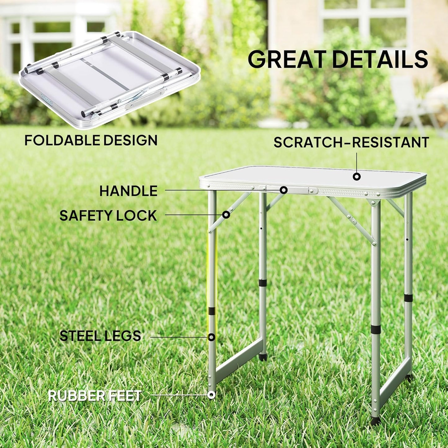 23" Folding Camping Table with Height Adjustability, Lightweight Portable Table with Carry Handle, Outdoor Folding Table Camping Accessories