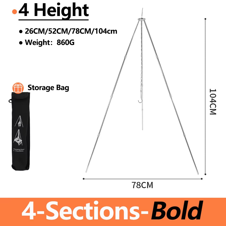 Camping Campfire Tripod for Hanging Pot Outdoor Cookware Picnic Cooking Pot Grill Rack Barbecue Support Aluminum Alloy Tripod