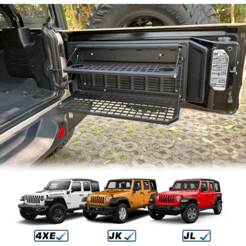 2-Tier Tailgate Table Rear Foldable Storage Cargo Rack Outdoor Camping Desk for 2007-2022 Jeep Wrangler JK&JL 4 Door