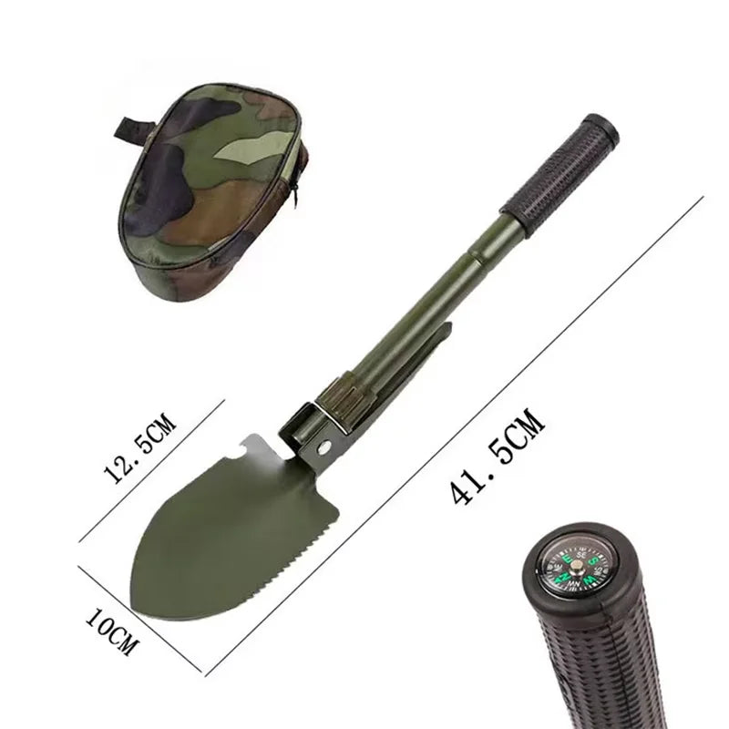 Foldable Portable Truck Mounted Engineer Shovel Camping Tent Outdoor Shovel Self-Defense Survival Tool Compass Storage Bag