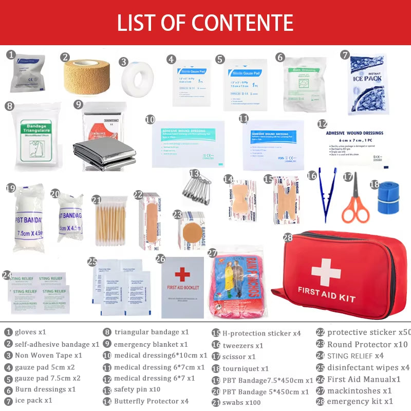 Multi-Purpose Emergency Medical Supplies Portable Medical Kit for Outdoor Hunting, Hiking, Camping, Etc. Outdoor First Aid Kit