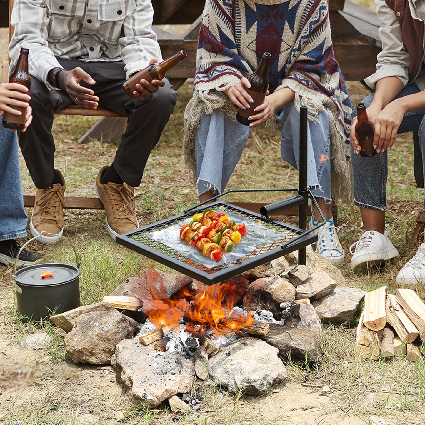VEVOR Swivel Campfire Grill, Fire Pit Grill Grate over Fire Pits, Heavy Duty Steel Grill Grates, 360Adjustable Open Fire Outdoor Cooking Equipment, Portable Camp Fire Racks for Camping Outdoor BBQ