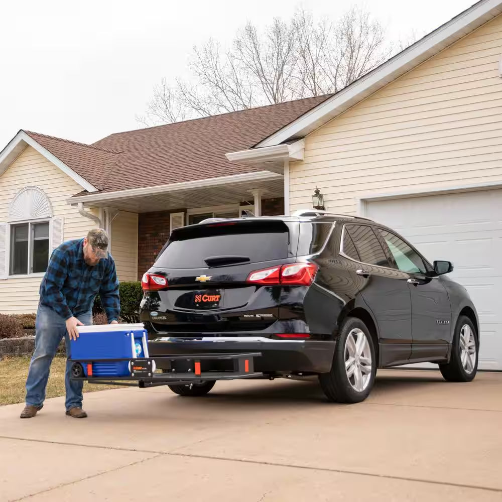 500 Lbs. Capacity 60 In. X 24 In. Black Steel Basket Hitch Cargo Carrier (Folding 2 In. Shank) and Vinyl Bag Combo Kit