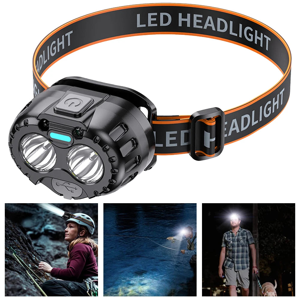 Powerful LED Headlamp IPX4 Waterproof Emergency Head Flashlight 250LM XPE LED Headlamp 500Mah for Outdoor Fishing Camping Hiking