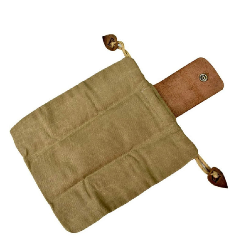 Waxed Canvas Foraging Pouch Collapsible Leather Outdoor Waist Belt Pocket with Drawstring for Hiking Beachcombing