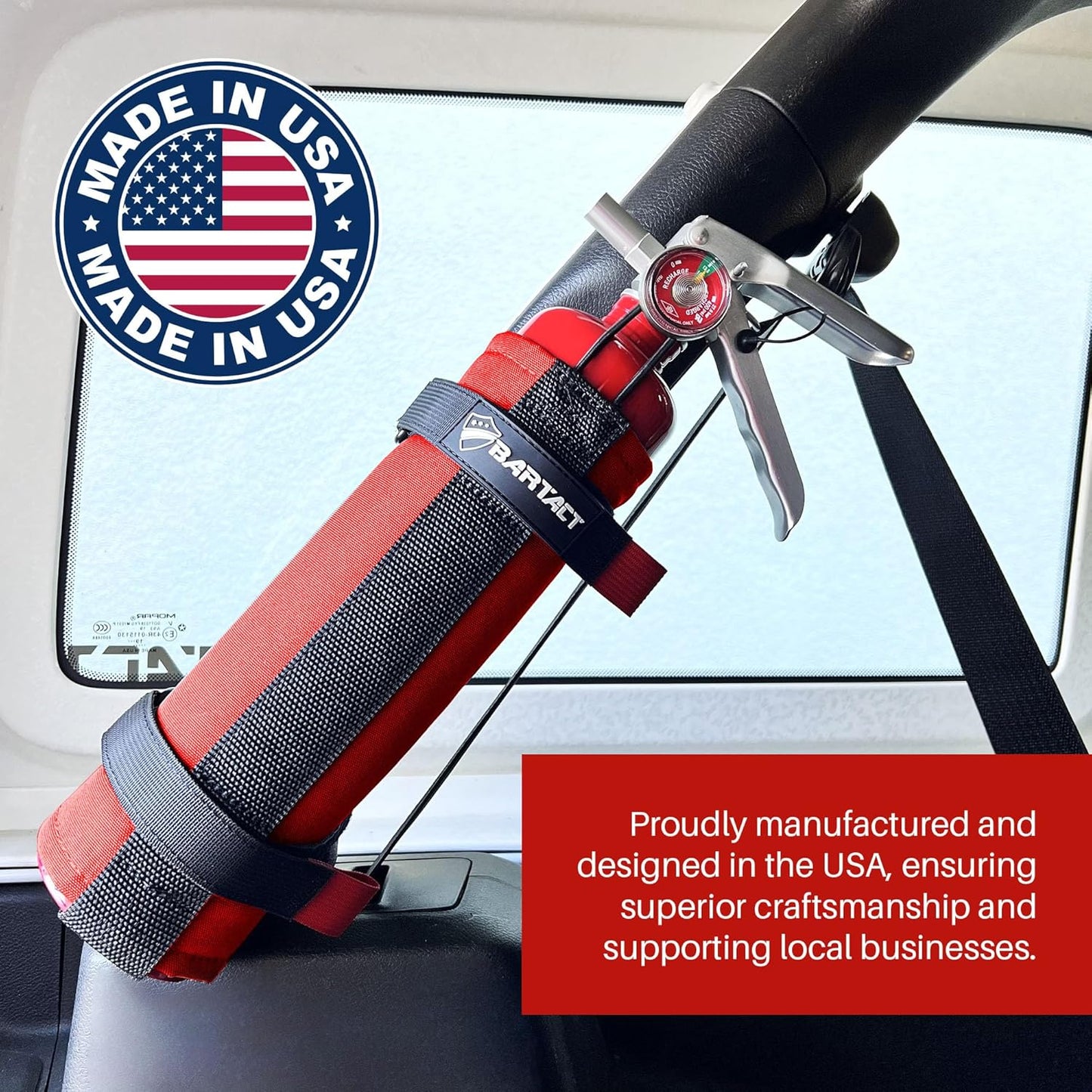 - 2.5 Lb Roll Bar Fire Extinguisher Mount for Vehicle Holder, Adjustable Fire Extinguisher Holder Mount, US Made Universal Vehicle Fire Extinguisher Holder Fits All Roll Bars (Red)
