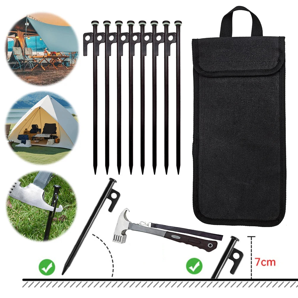 4/8Pcs Tent Stakes Forged Steel Tent Pegs Heavy Duty Ground Stakes 30Cm Ground Anchors with Storage Bag for Camping Picnic