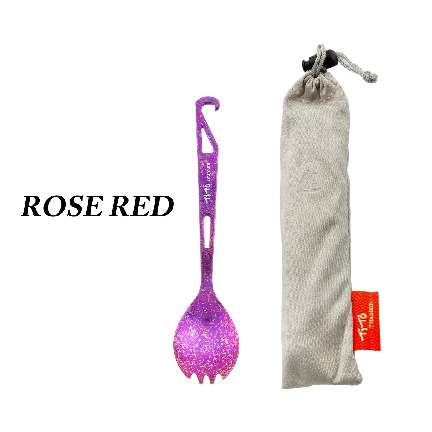 Tito Ice Flower Surface Outdoor Spork Titanium Camping Flatware Pure Titanium Spoon Fork with Bottle Opener Travel Backpacking