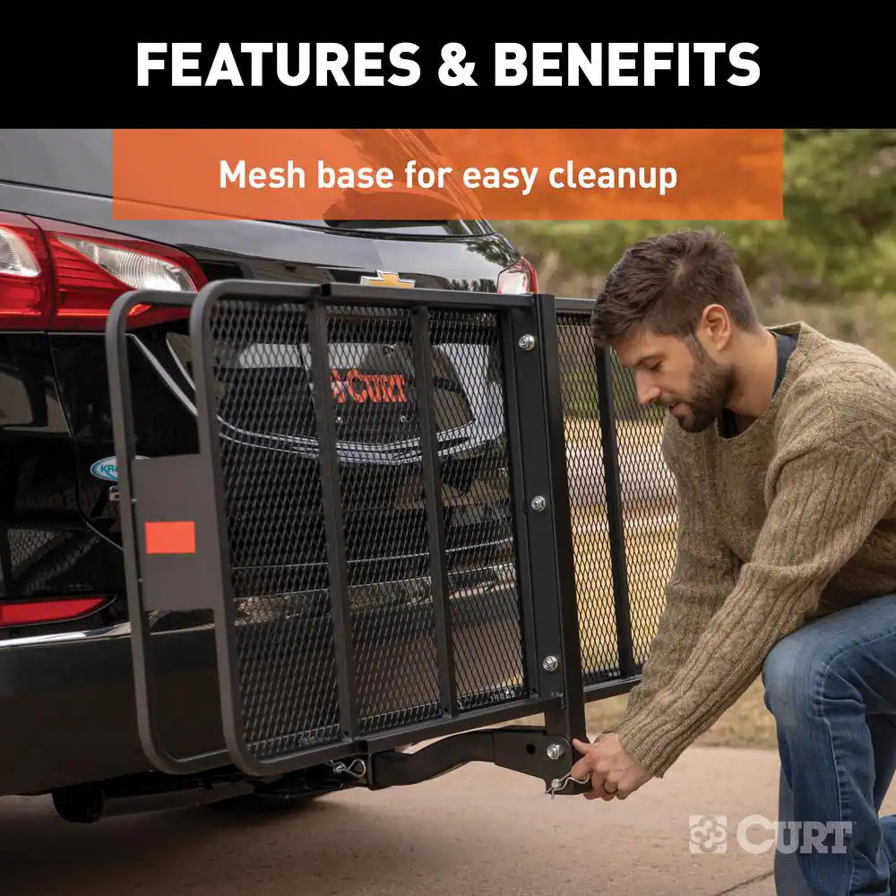 500 Lbs. Capacity 60 In. X 24 In. Black Steel Basket Hitch Cargo Carrier (Folding 2 In. Shank) and Vinyl Bag Combo Kit