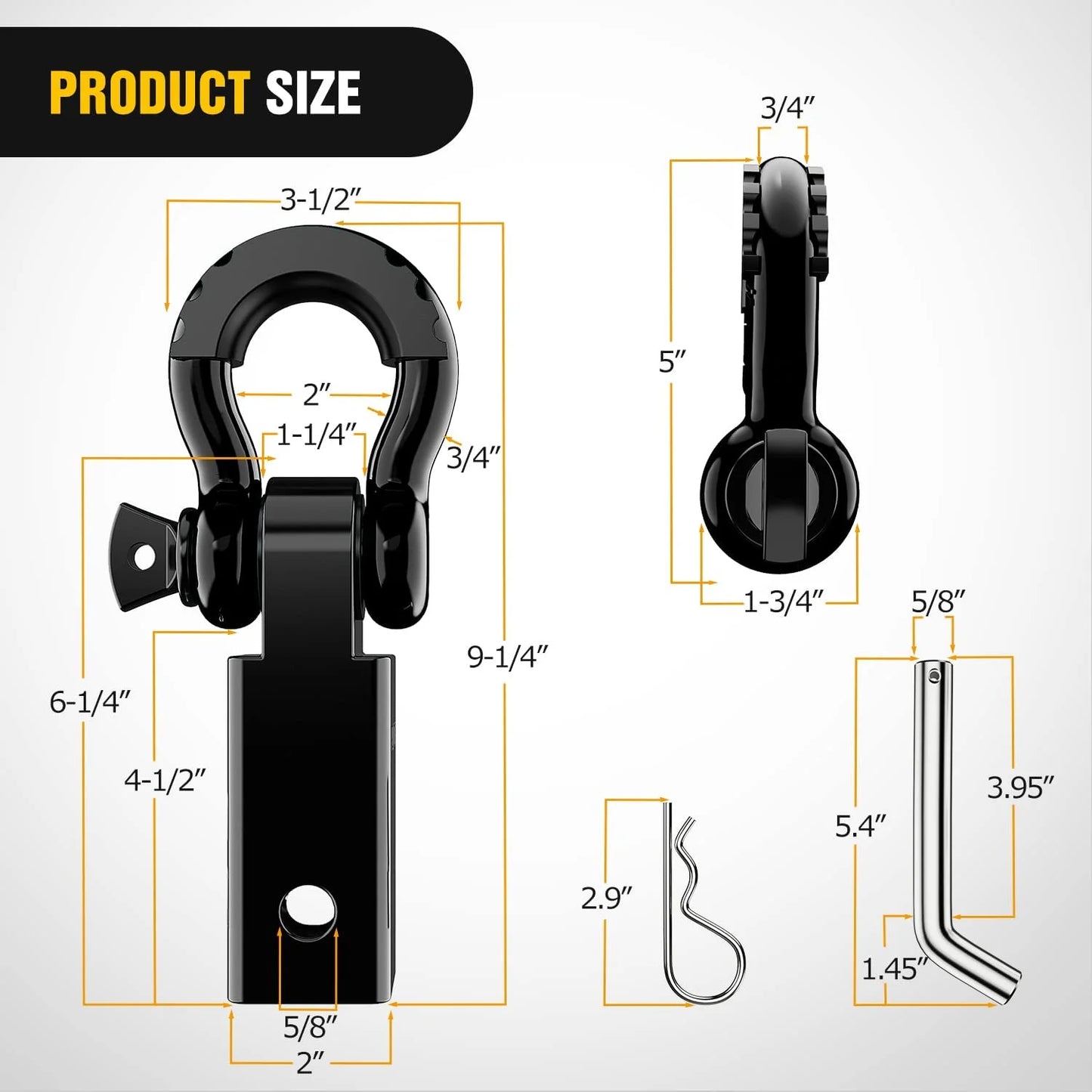 Shackle Hitch Receiver 2Inch 45000 Lbs Breaking Strength 3/4" D Ring Shackle W/Trailer Hitch Pin Heavy Duty Solid Recovery Towing Kit for Trucks Jeeps Off-Road