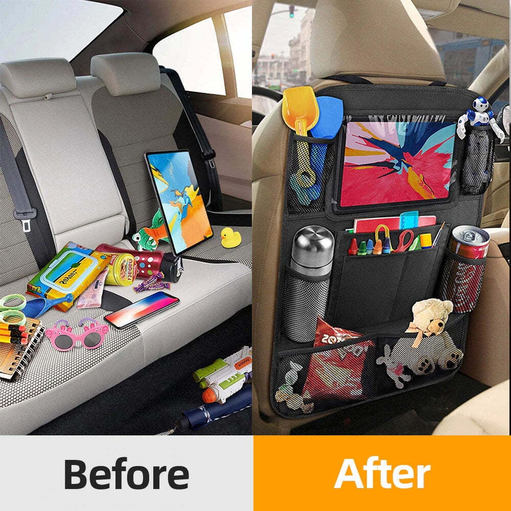 1 Pack Car Seat Organizer,Waterproof Car Storage Back Seat Organizer, 10 Storage Pockets Car Organizers, Heavy Duty Stain Resistant Kick Mats for Kids Truck,Interior,Vehicle