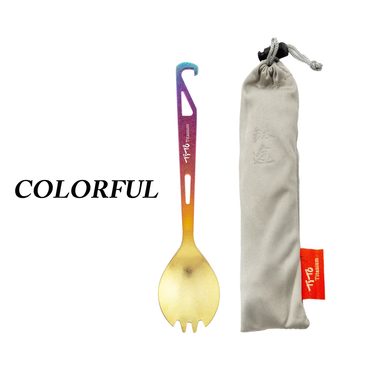 Tito Ice Flower Surface Outdoor Spork Titanium Camping Flatware Pure Titanium Spoon Fork with Bottle Opener Travel Backpacking