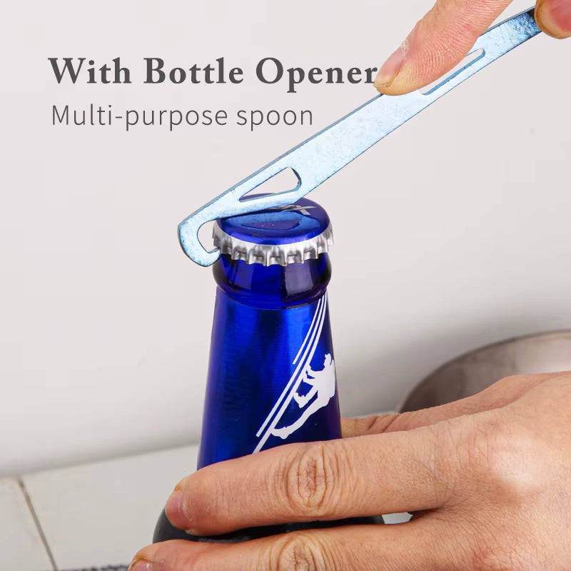 Tito Ice Flower Surface Outdoor Spork Titanium Camping Flatware Pure Titanium Spoon Fork with Bottle Opener Travel Backpacking