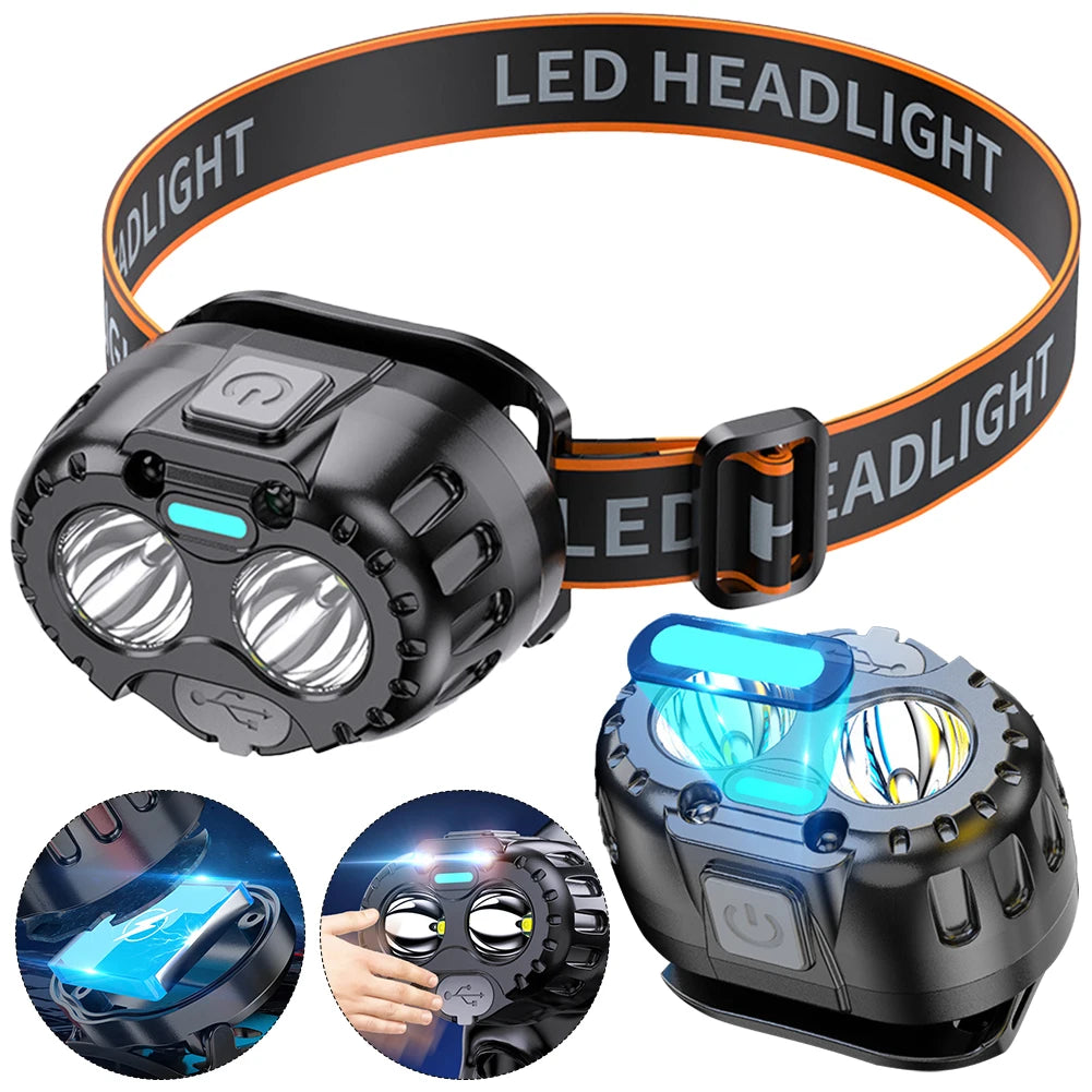 Powerful LED Headlamp IPX4 Waterproof Emergency Head Flashlight 250LM XPE LED Headlamp 500Mah for Outdoor Fishing Camping Hiking