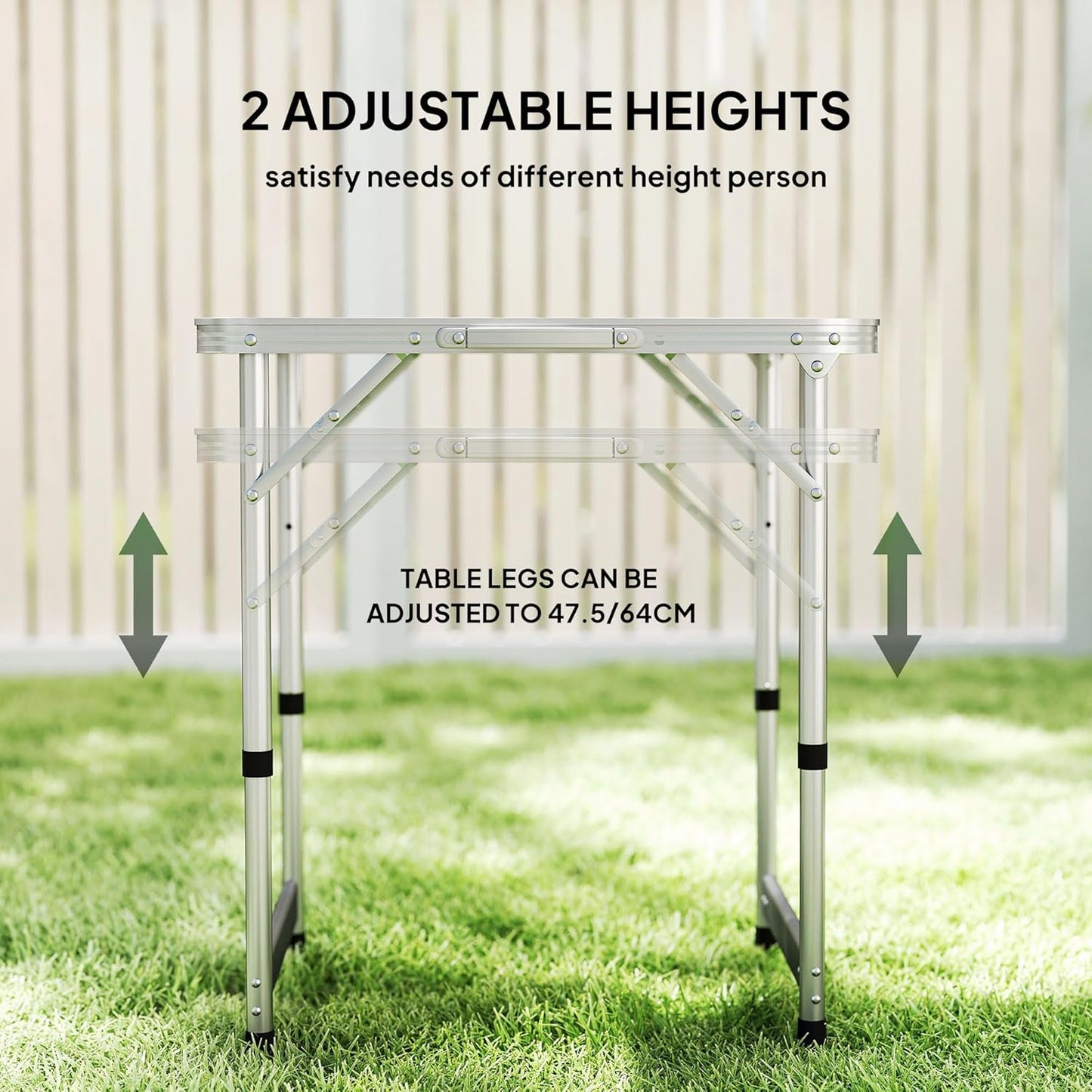 23" Folding Camping Table with Height Adjustability, Lightweight Portable Table with Carry Handle, Outdoor Folding Table Camping Accessories