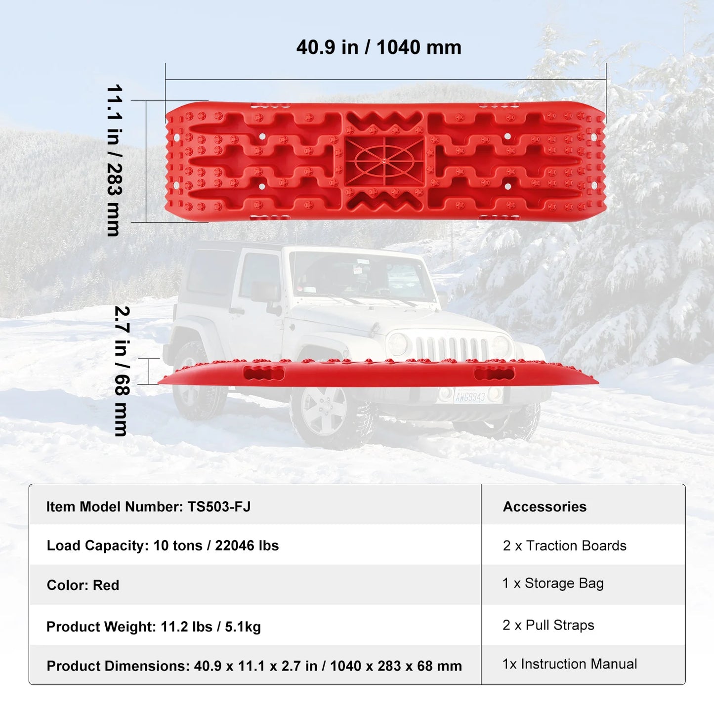10 TON Traction Boards with PP Material Recovery Boards for Off-Road Vehicle Car Pickup SUV RV Pair Tire Traction Mats