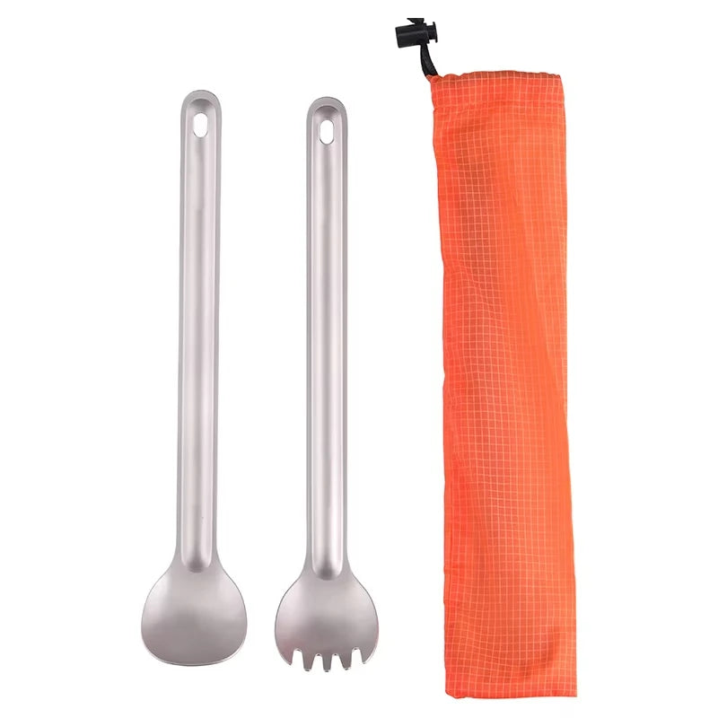 Titanium Long Handle Spork Spoon Cutlery Ultralight Tableware Outdoors Portable Dinnerware Camping Equipment