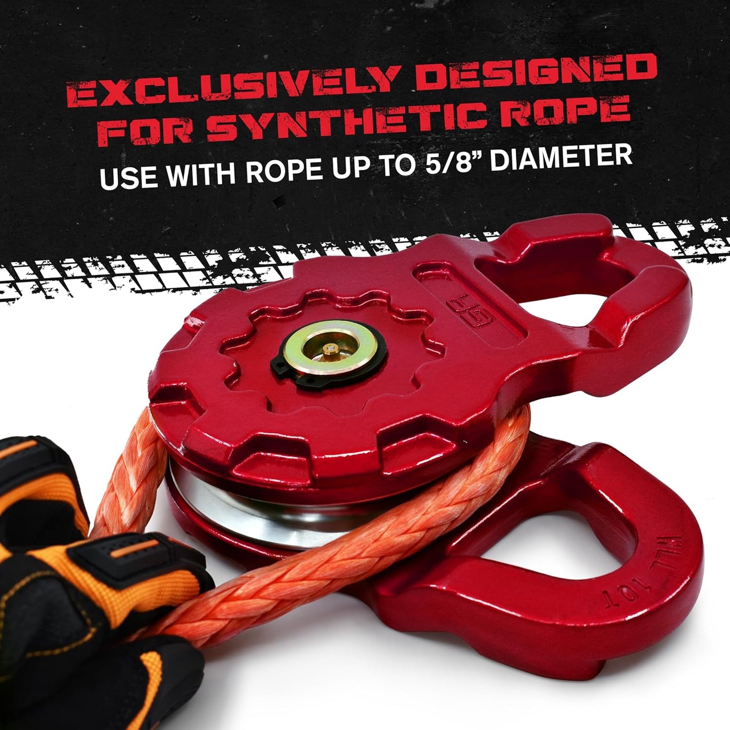 Gearamerica Ultra Snatch Block Pulley Black, 20T Mbs, Aluminum Winch Pulley for Synthetic Rope & Soft Shackles, Snatch Rigging Block for Off-Road Use - 20 Ton, Red