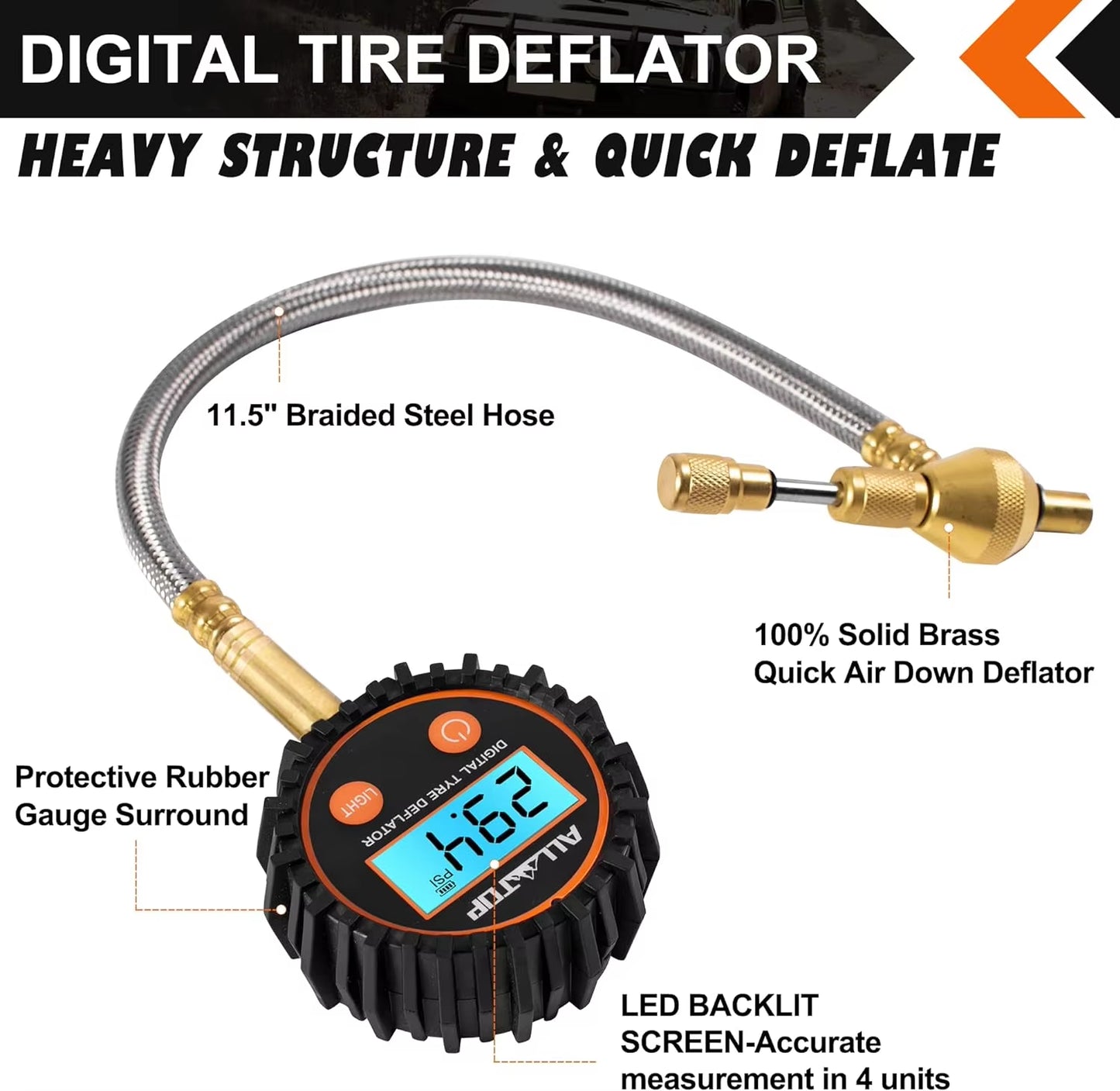 Professional Rapid Air down 4X4 Tire Deflator Kit Pressure Gauge 250 PSI Accurate & Fast Tire Air down Tools Rapid Tire Deflator