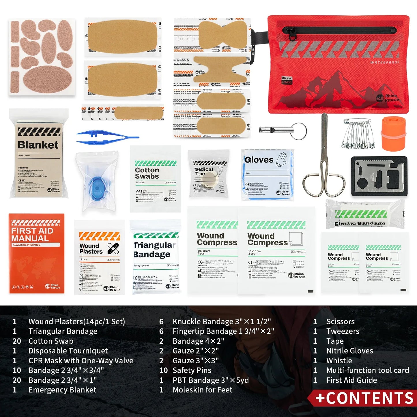 Small First Aid Kit  Ultralight Waterproof Medical Kit for Hiking Camping Backpacking Cycling Travel Vehicles 105PC