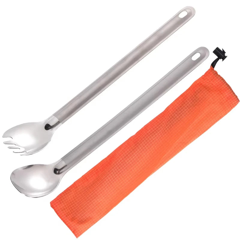 Titanium Long Handle Spork Spoon Cutlery Ultralight Tableware Outdoors Portable Dinnerware Camping Equipment