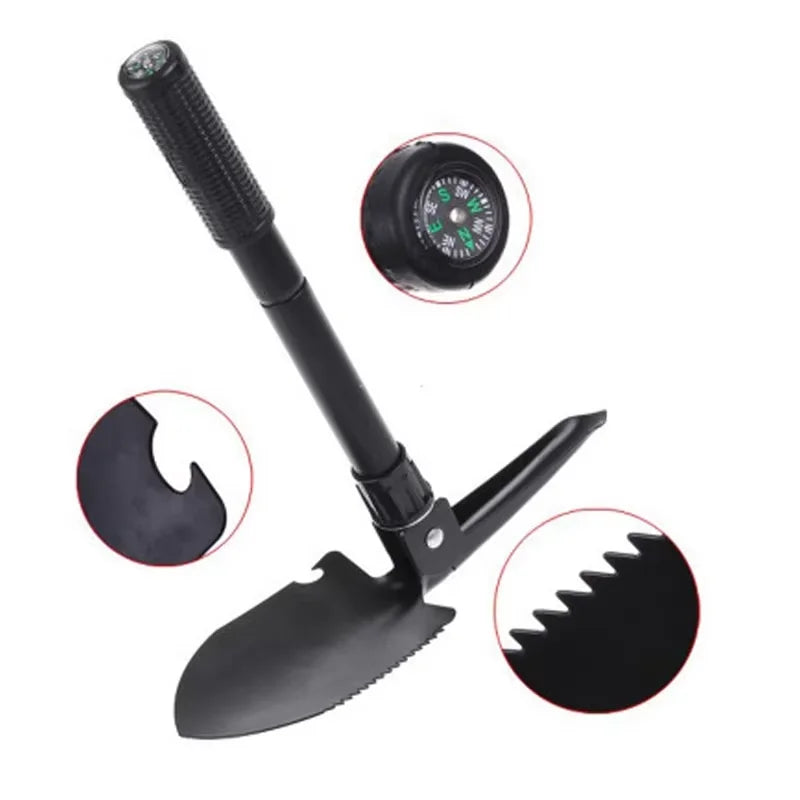 Foldable Portable Truck Mounted Engineer Shovel Camping Tent Outdoor Shovel Self-Defense Survival Tool Compass Storage Bag