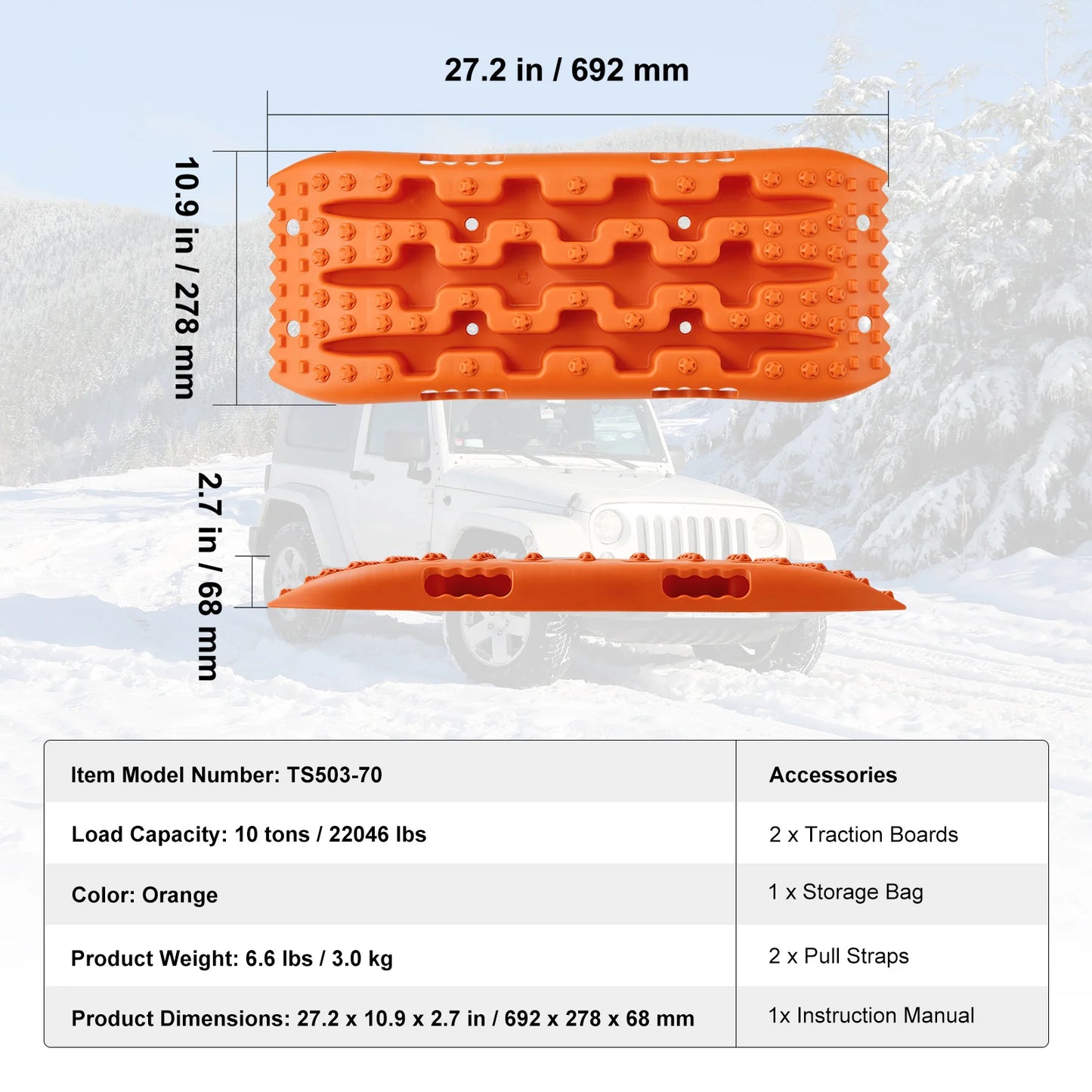 10 TON Traction Boards with PP Material Recovery Boards for Off-Road Vehicle Car Pickup SUV RV Pair Tire Traction Mats