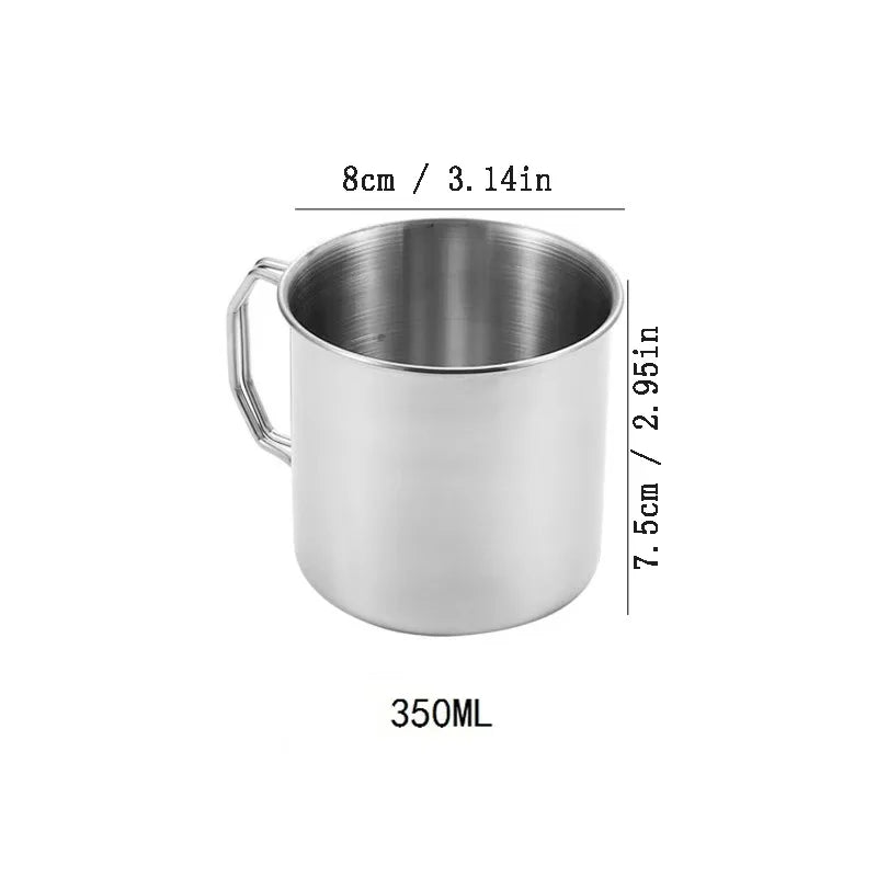 Stainless Steel Camping Cup 250/350/500Ml Portable Carabiner Cups Outdoor Water Cup Mug with Foldable Handle Kitchen Drinkware