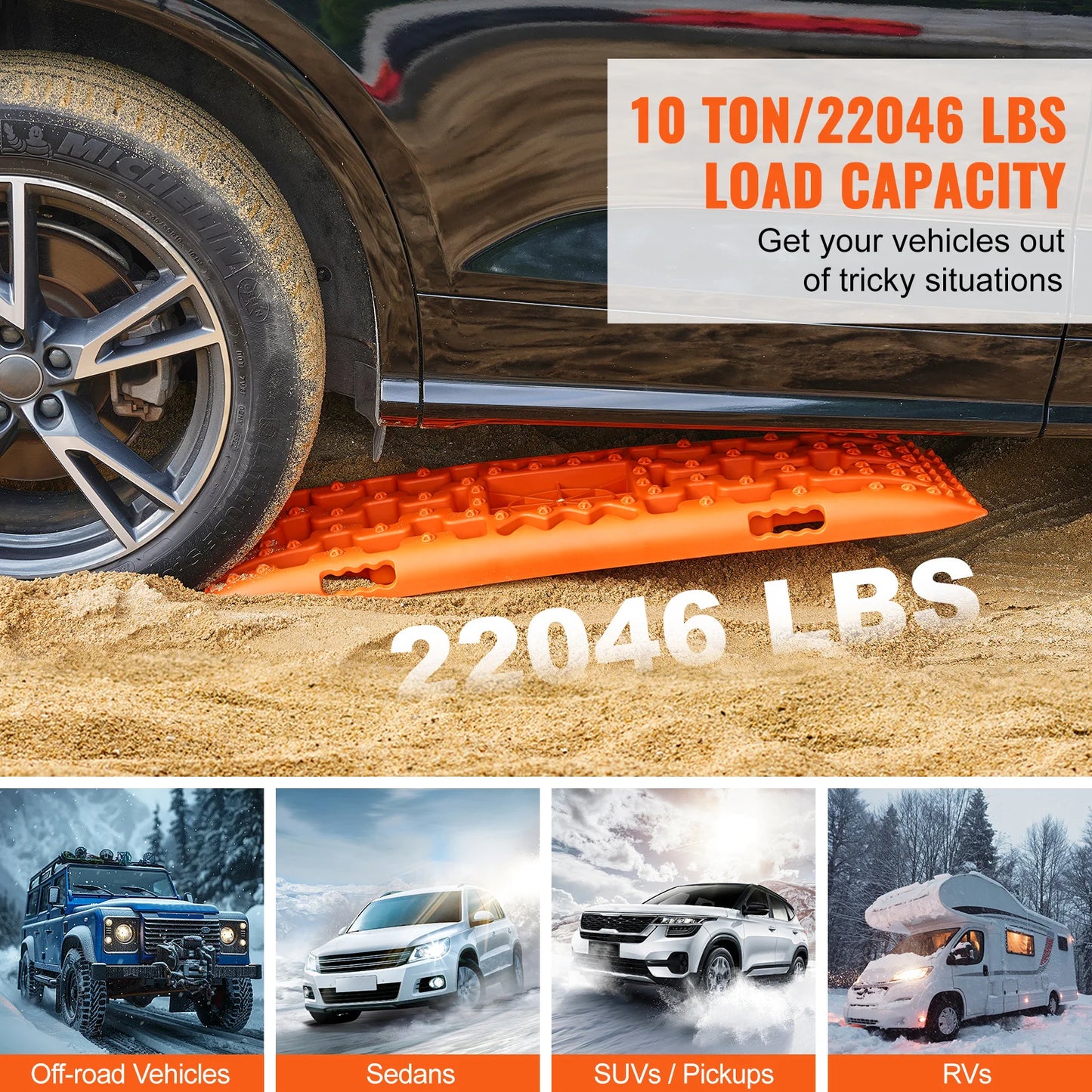 10 TON Traction Boards with PP Material Recovery Boards for Off-Road Vehicle Car Pickup SUV RV Pair Tire Traction Mats