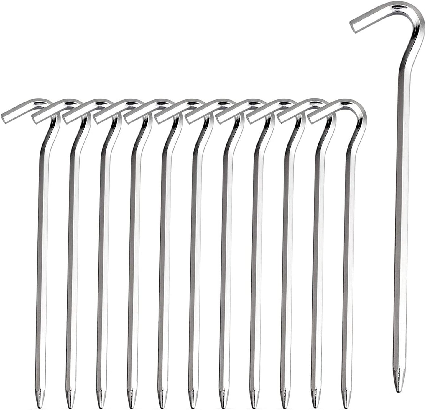 Tent Pegs - Aluminium Tent Stakes Pegs with Hook - 7’’ Hexagon Rod Stakes Nail Spike Garden Stakes Camping Pegs for Pitching Camping Tent, Canopies