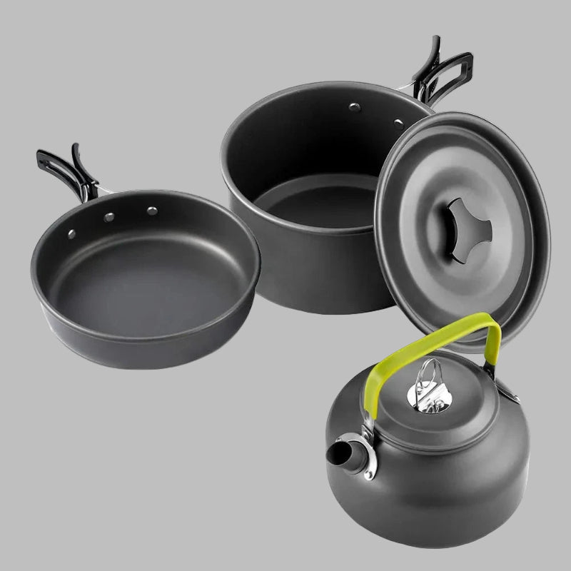 Camping Cooking Set Camping Cookware Travel Tableware Outdoor Picnic Set Teapot for 2-3 Peaple Non-Stick Pots Assorted Sets