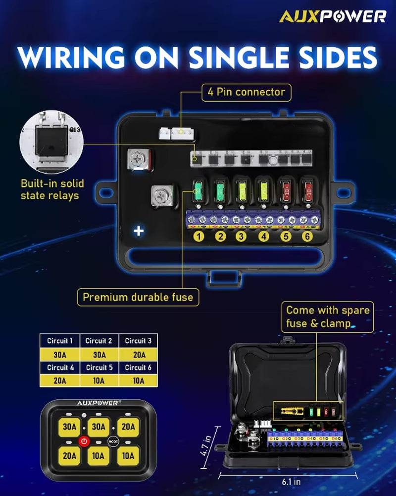RGB 6 Gang Switch Panel 12V 24V LED Background Light On-Off Switch Controller for Car ATV Boat (Without App)