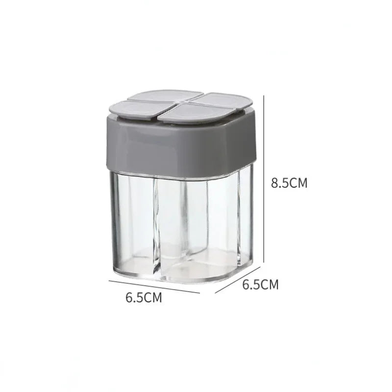 4 in 1 Camping Seasoning Jar with Lid Transparent Spice Dispenser 4 Compartment Outdoor Cooking Barbecue Salt and Pepper Shaker