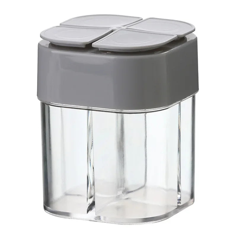 4 in 1 Camping Seasoning Jar with Lid Transparent Spice Dispenser 4 Compartment Outdoor Cooking Barbecue Salt and Pepper Shaker