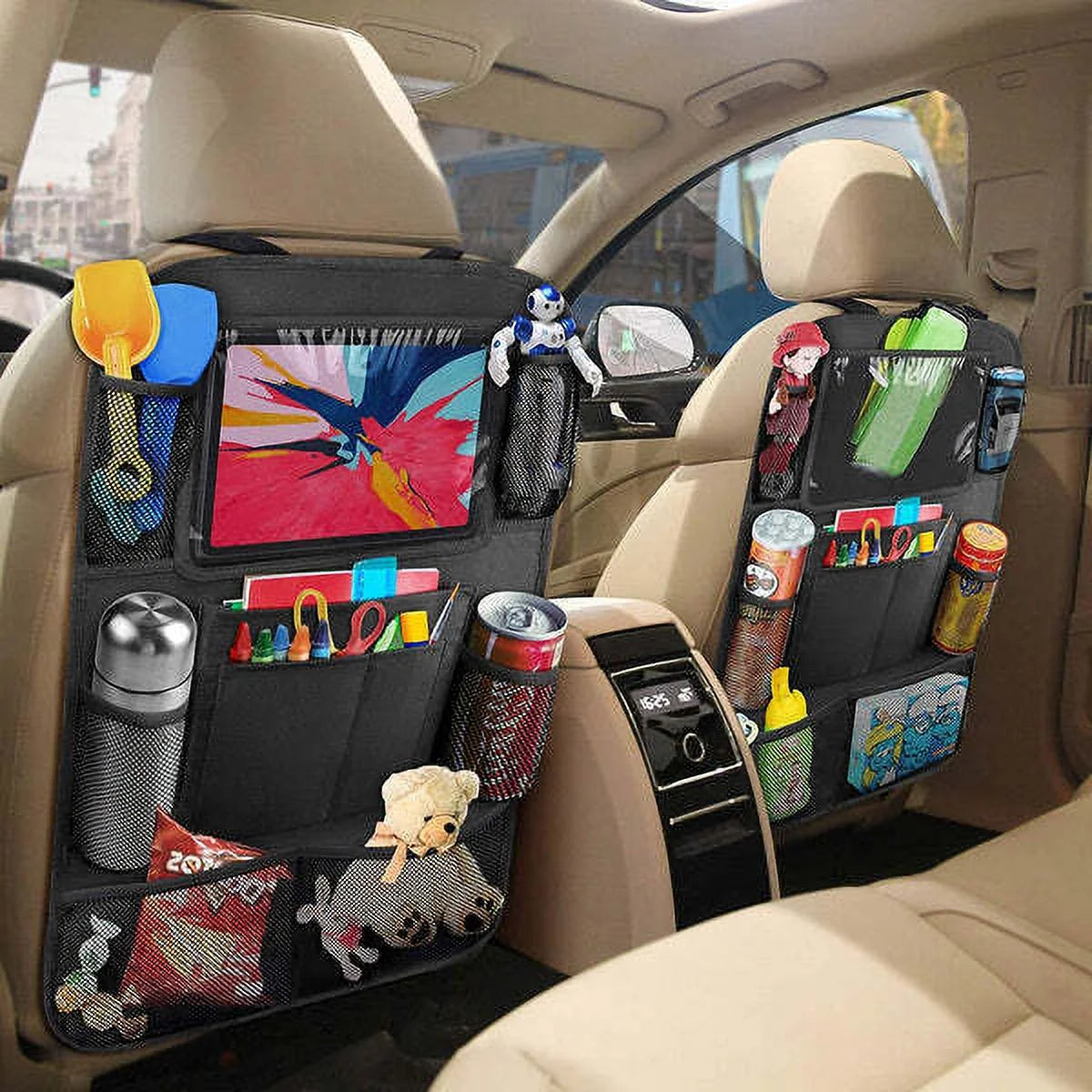 1 Pack Car Seat Organizer,Waterproof Car Storage Back Seat Organizer, 10 Storage Pockets Car Organizers, Heavy Duty Stain Resistant Kick Mats for Kids Truck,Interior,Vehicle
