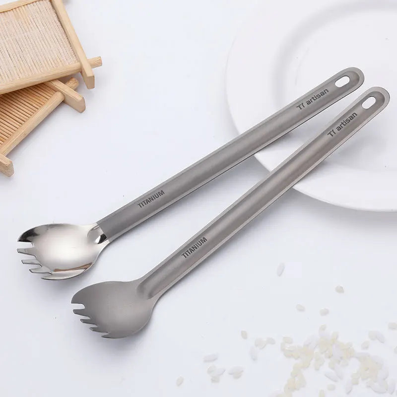 Titanium Long Handle Spork Spoon Cutlery Ultralight Tableware Outdoors Portable Dinnerware Camping Equipment