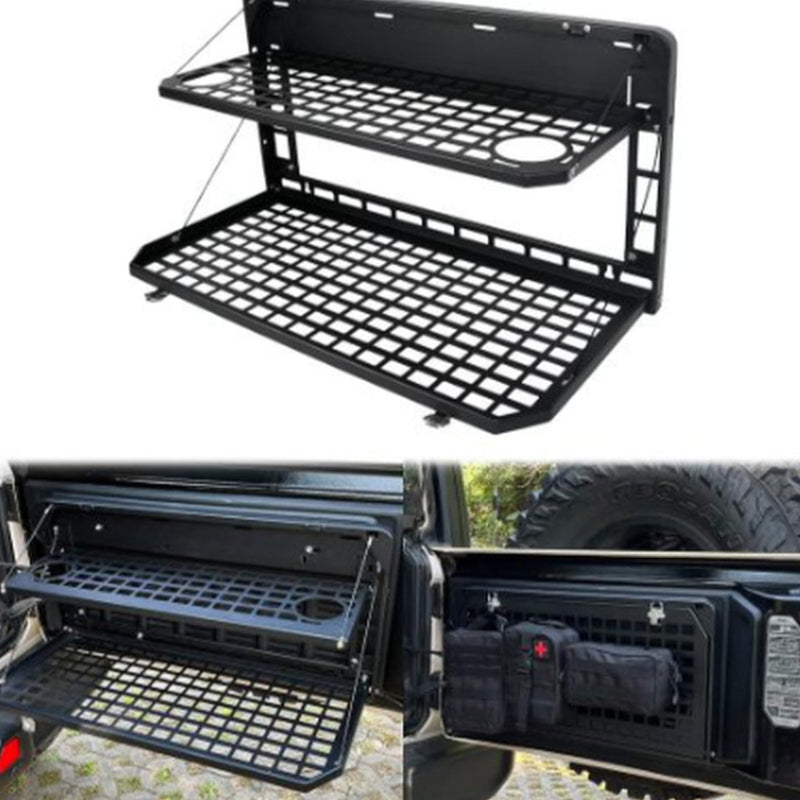 2-Tier Tailgate Table Rear Foldable Storage Cargo Rack Outdoor Camping Desk for 2007-2022 Jeep Wrangler JK&JL 4 Door