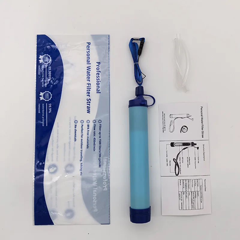 1Pc Outdoor Water Filter, Personal Straw Water Filtration System, Emergency Survival Water Purifier for Camping Hiking Climbing