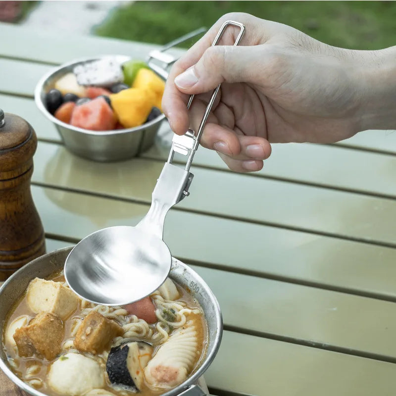 304 Stainless Steel Outdoor Portable Folding Kitchenware Outdoor Multifunctional Camping Cookware Picnic Shovel Spoon