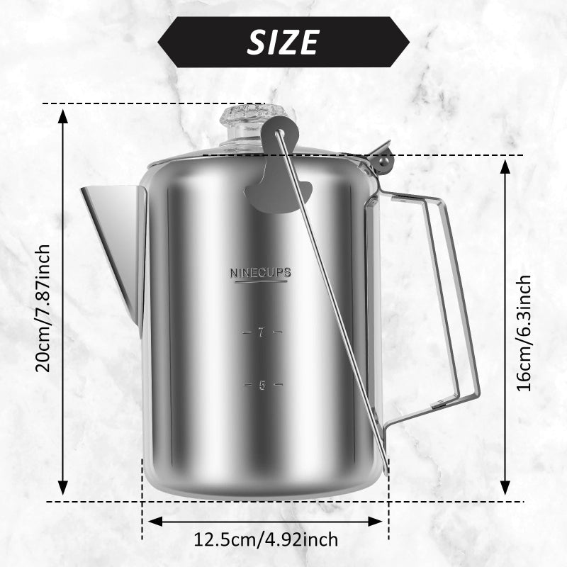 Stainless Steel Distillation and Extraction Coffee Pot Outdoor Camp Stovetop Coffee Maker with Filter Basket Clear Glass Knob