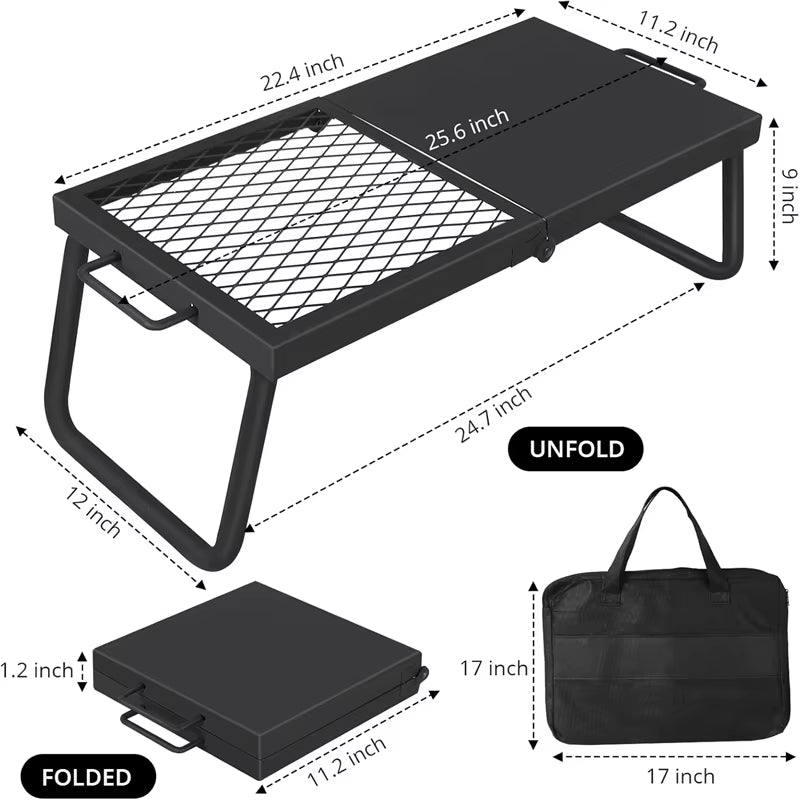 Folding Campfire Grill, Heavy Duty Steel Mesh Grate, Portable Camping Grates over Fire Pit, Camp Fire Cooking, Grilling Rack